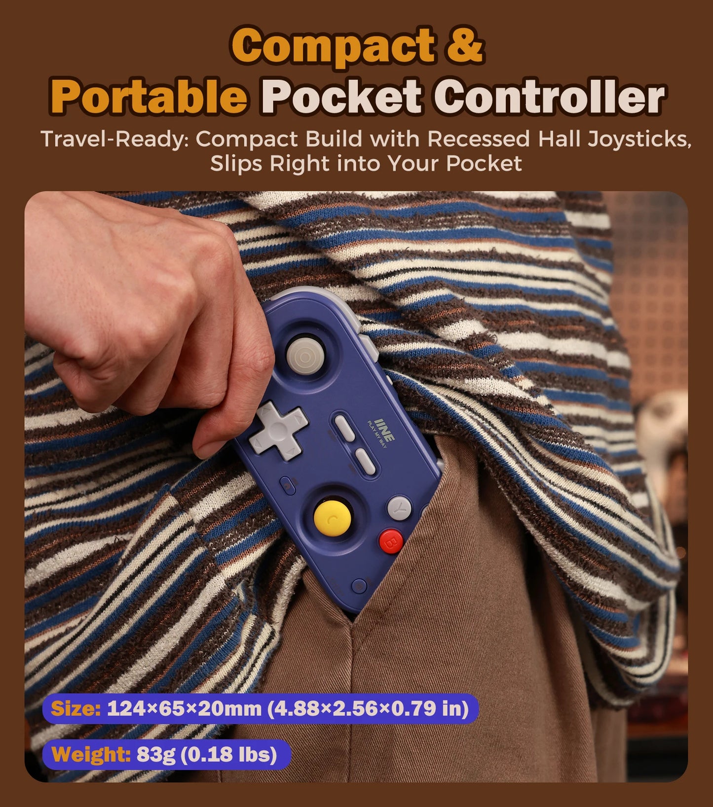 IINE Pocket Retro Game Controller – 1000Hz Hall Effect Joysticks & Customizable Controls for Nintendo Switch 2