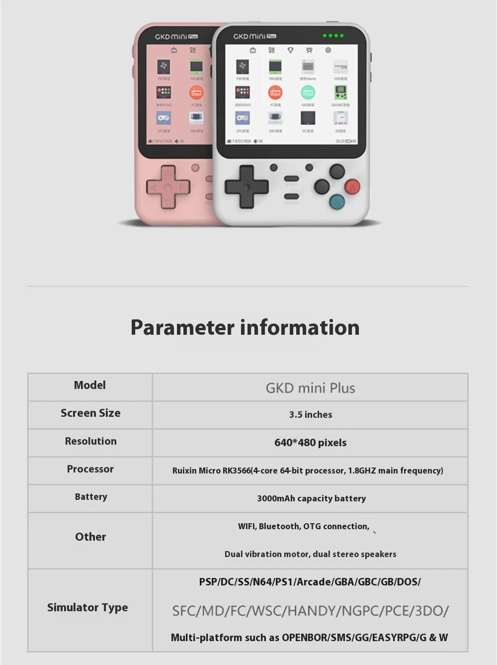 GKD Miniplus Retro Handheld Console – 3.5" IPS Screen, WiFi, Bluetooth, 10,000+ Games