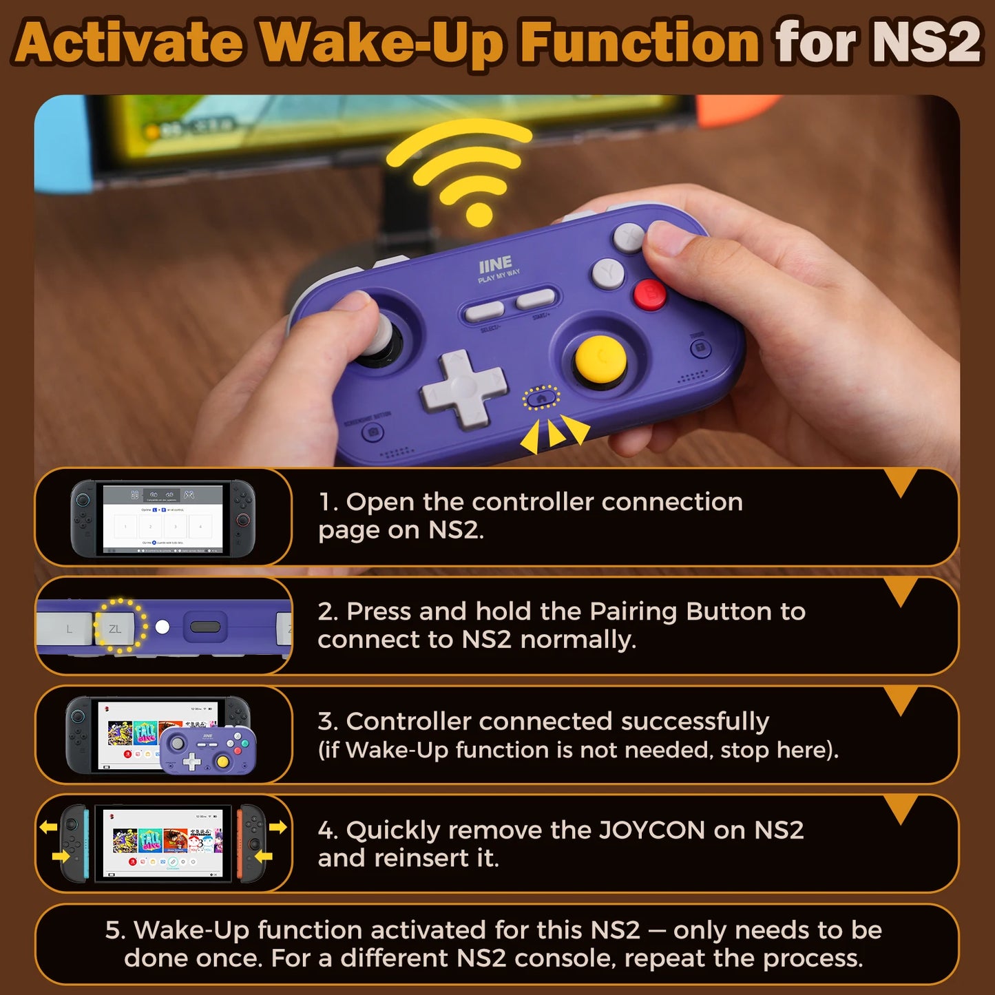 IINE Pocket Retro Game Controller – 1000Hz Hall Effect Joysticks & Customizable Controls for Nintendo Switch 2