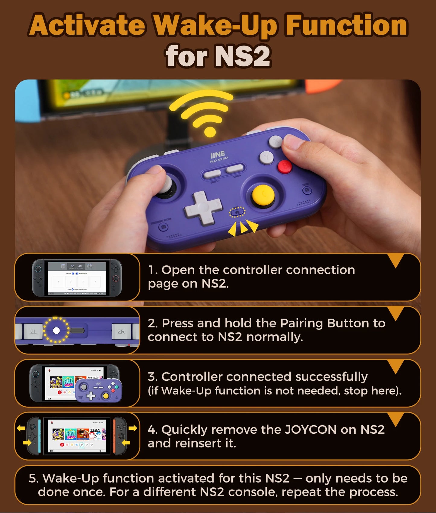 IINE Pocket Retro Game Controller – 1000Hz Hall Effect Joysticks & Customizable Controls for Nintendo Switch 2