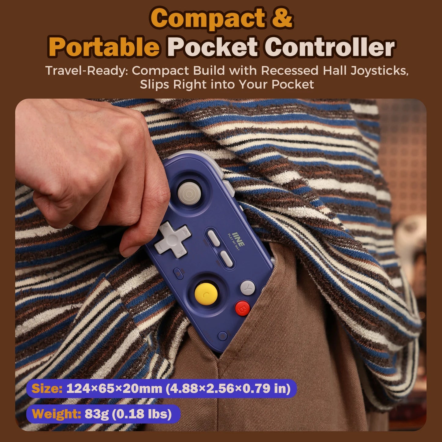 IINE Pocket Retro Game Controller – 1000Hz Hall Effect Joysticks & Customizable Controls for Nintendo Switch 2