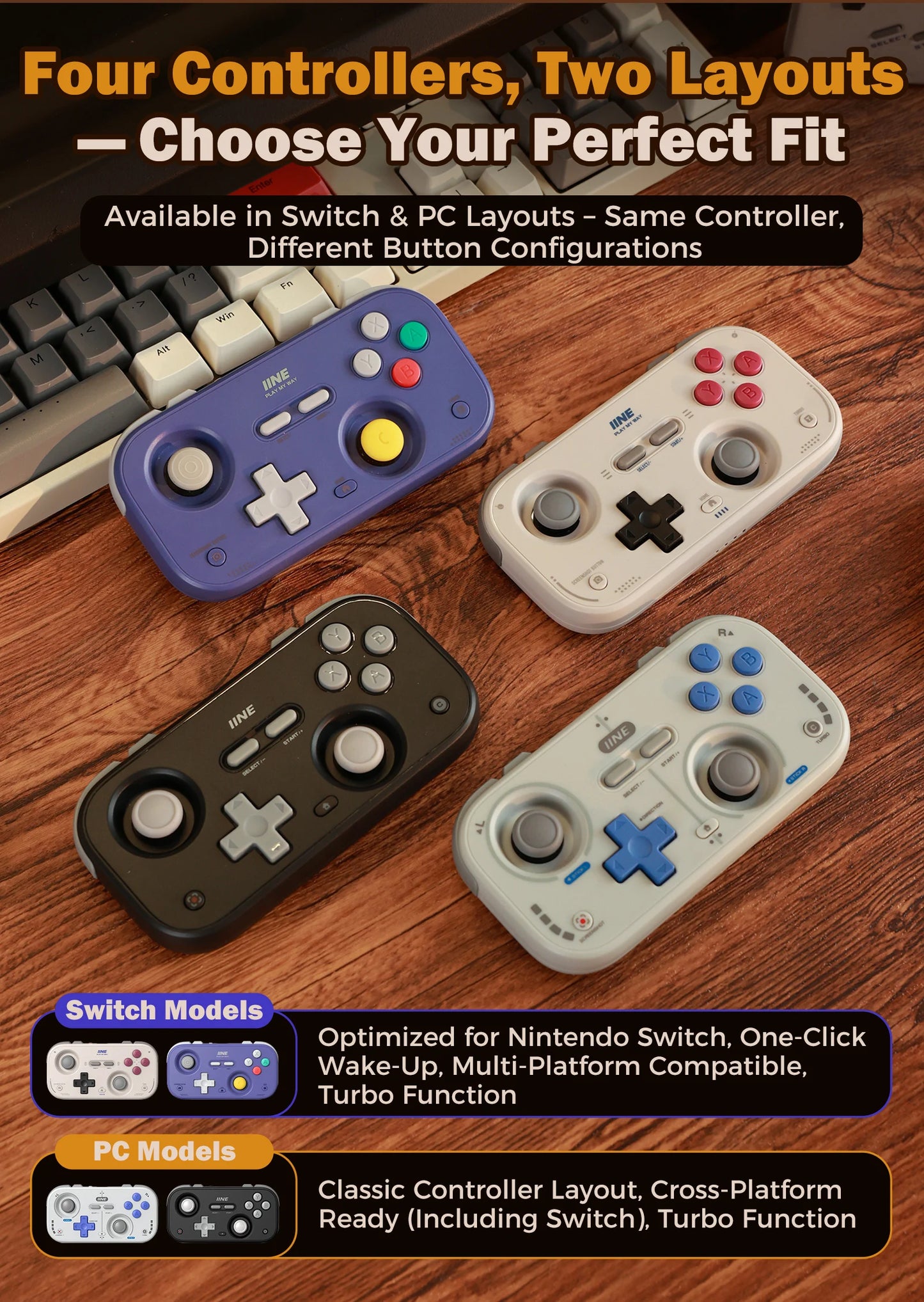 IINE Pocket Retro Game Controller – 1000Hz Hall Effect Joysticks & Customizable Controls for Nintendo Switch 2