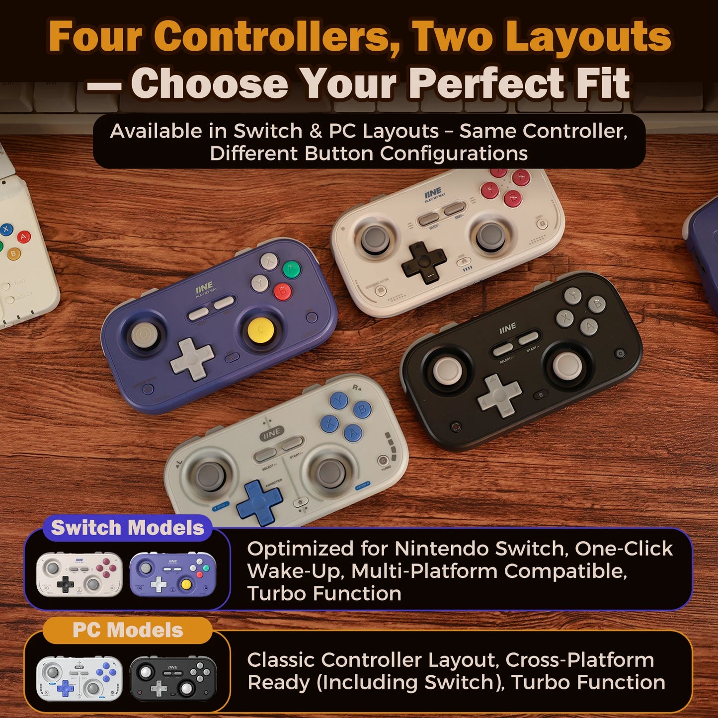 IINE Pocket Retro Game Controller – 1000Hz Hall Effect Joysticks & Customizable Controls for Nintendo Switch 2