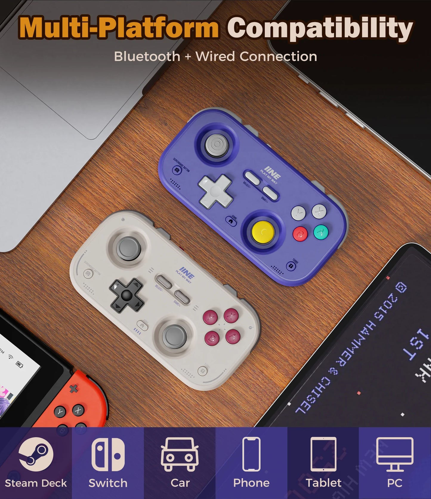 IINE Pocket Retro Game Controller – 1000Hz Hall Effect Joysticks & Customizable Controls for Nintendo Switch 2