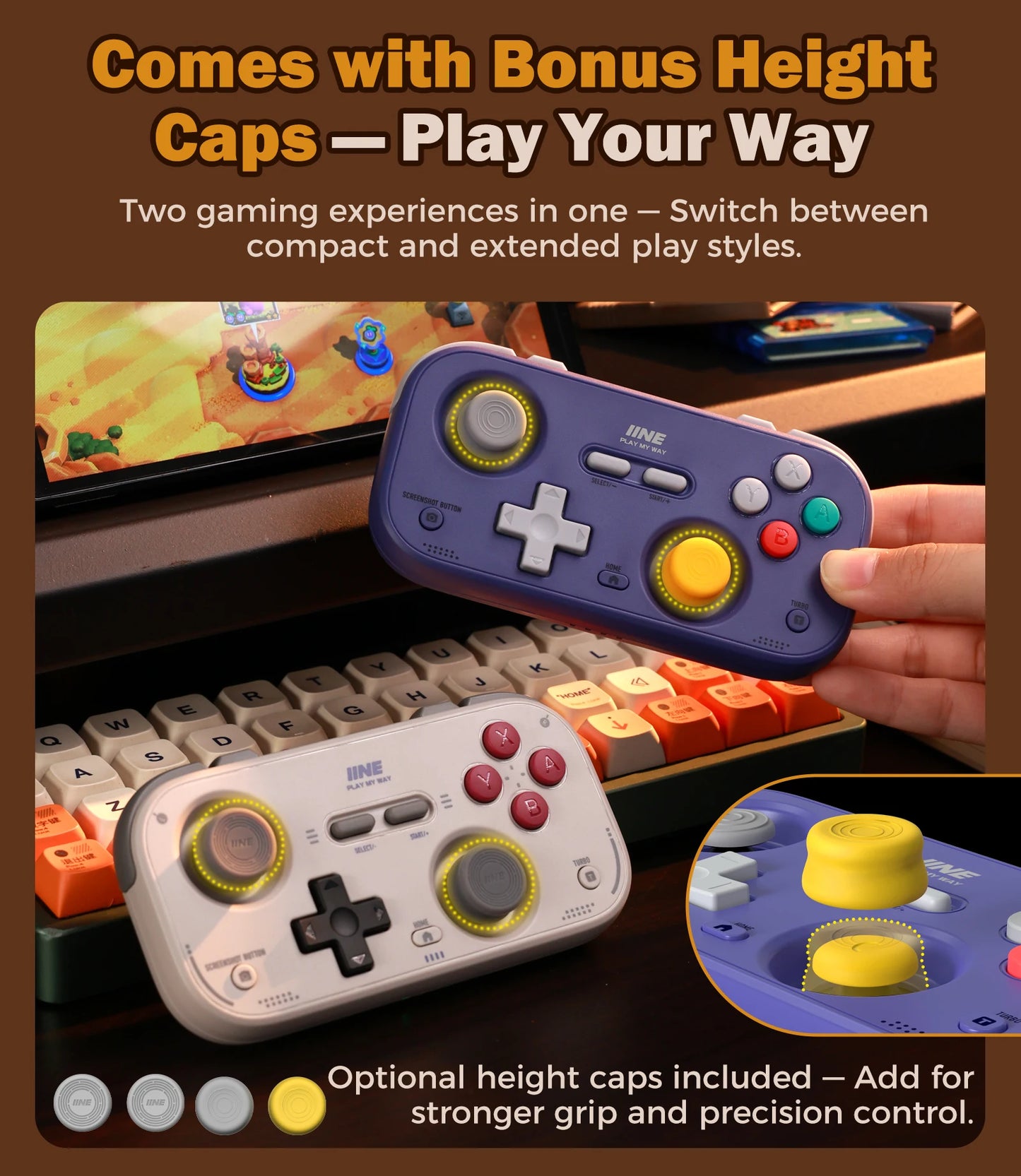 IINE Pocket Retro Game Controller – 1000Hz Hall Effect Joysticks & Customizable Controls for Nintendo Switch 2